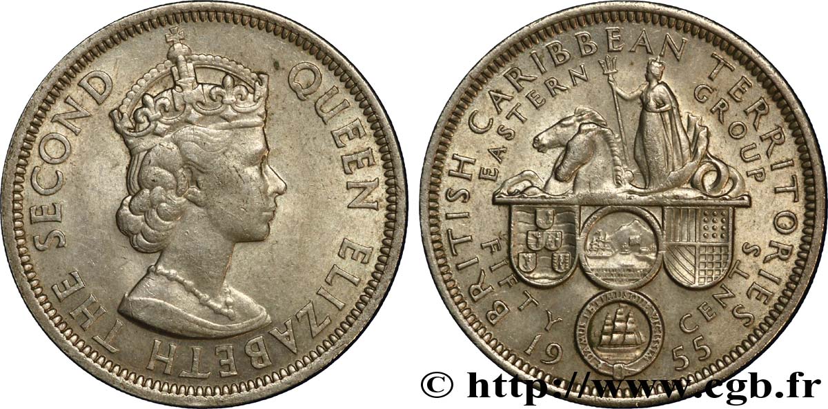 BRITISH CARIBBEAN TERRITORIES 50 Cents Elisabeth II 1955  AU 