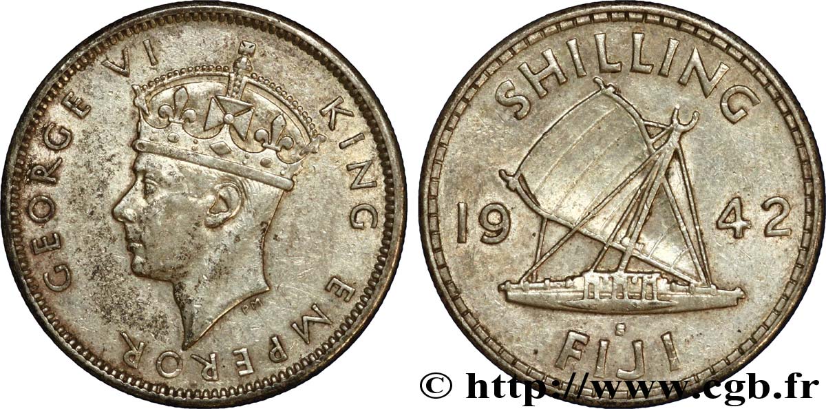 FIJI 1 Shilling Georges  VI / voilier traditionnel 1942 San Francisco - S XF 
