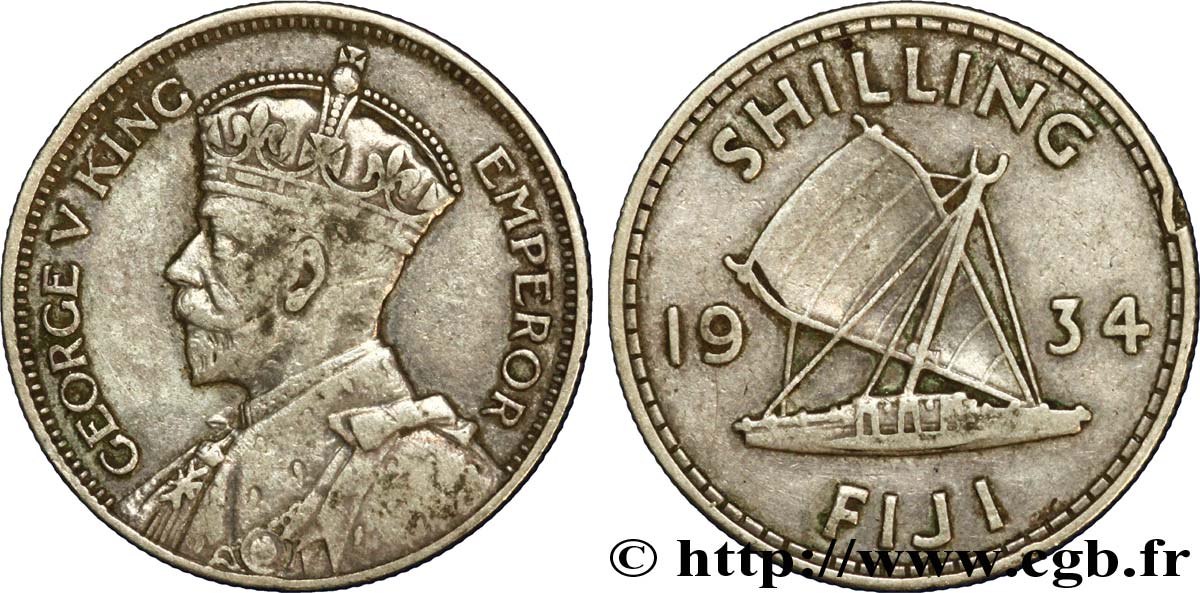 FIDSCHIINSELN 1 Shilling Georges  V / voilier traditionnel 1934  S 