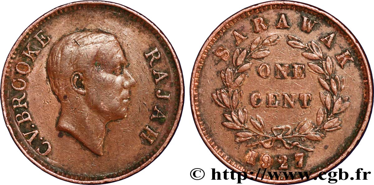 SARAWAK 1 Cent Sarawak Rajah C.V. Brooke 1927 Heaton - H BC+ 
