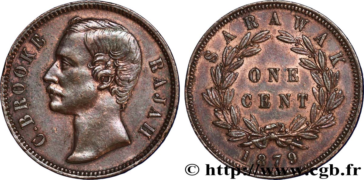 SARAWAK 1 Cent Sarawak Rajah C. Brooke 1879  AU 