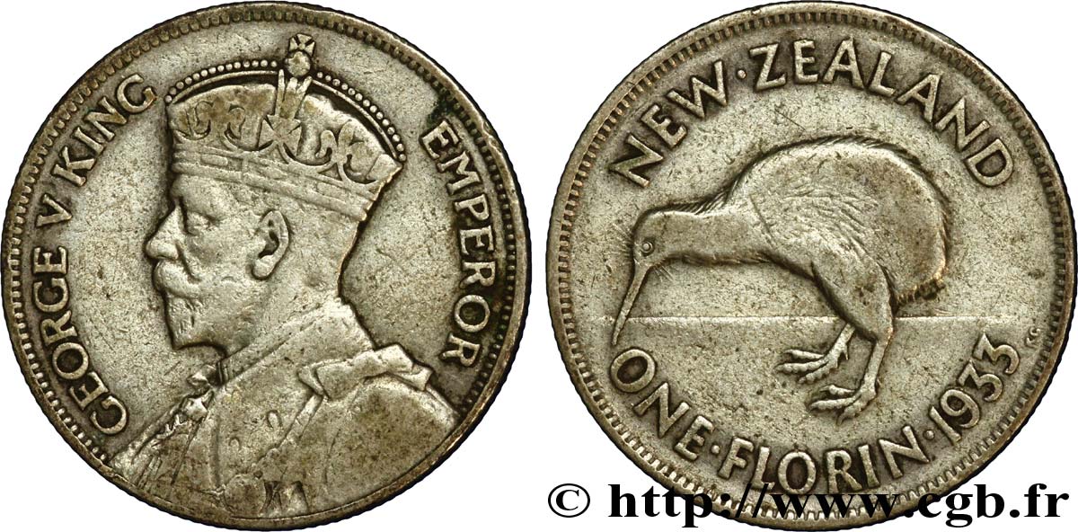 NEW ZEALAND 1 Florin Georges V / kiwi 1933  VF 