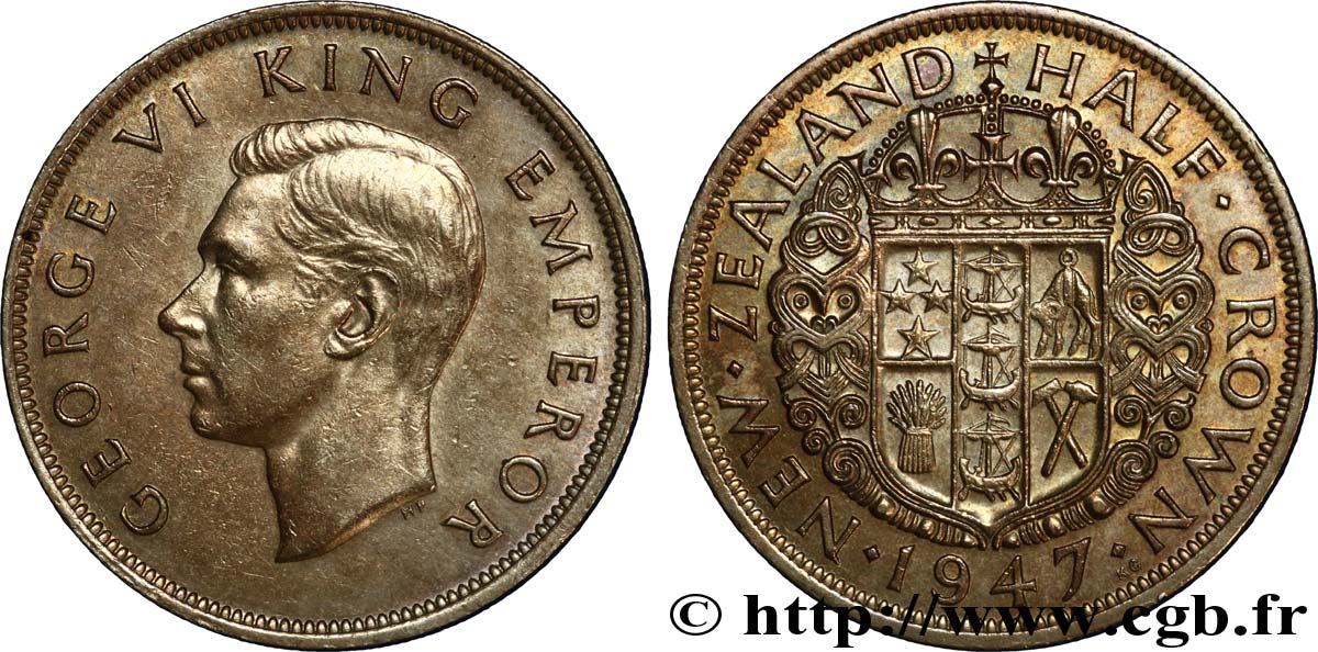 NUEVA ZELANDA
 1/2 Crown Georges VI / armes couronnée 1947  EBC 