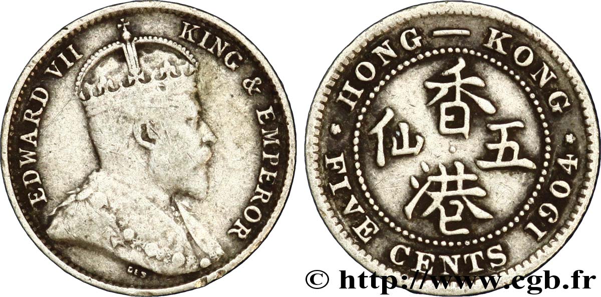 HONG-KONG 5 Cents Edouard VII 1904  MBC 
