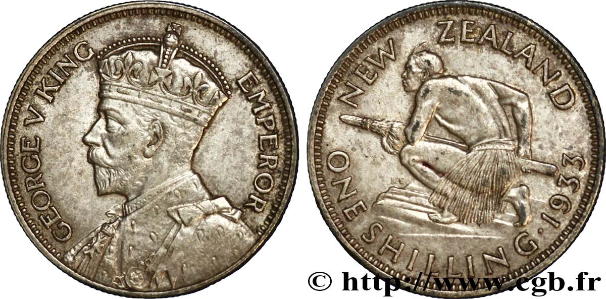 NEW ZEALAND 1 Shilling Georges V / guerrier maori 1933  AU 