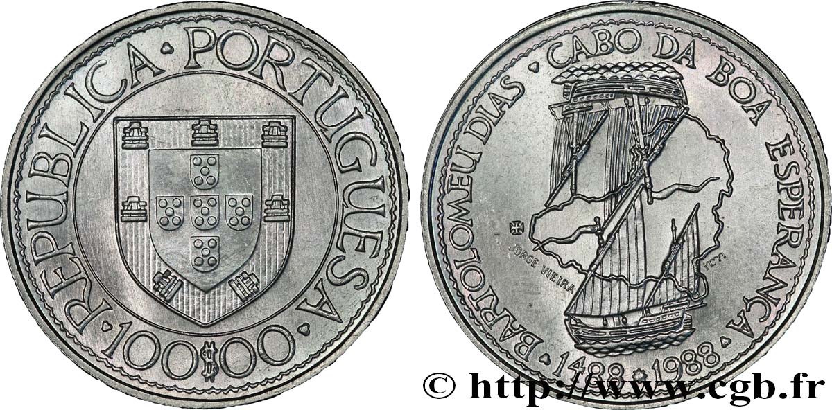 PORTUGAL 100 Escudos Bartolemeu Dias, découverte du Cap de Bonne Espérance 1988  MS 