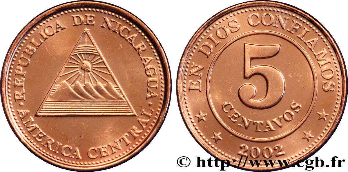 NICARAGUA 5 Centavos emblème 2002  SPL 