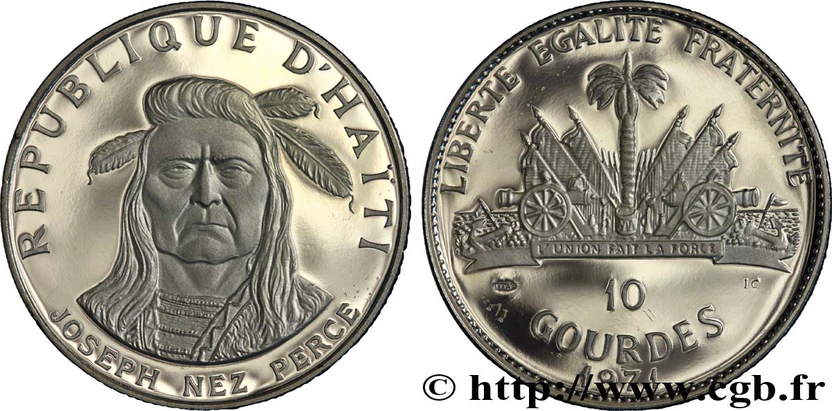 HAITI 10 Gourdes Proof le chef Joseph Nez Percé / emblème 1971  MS 