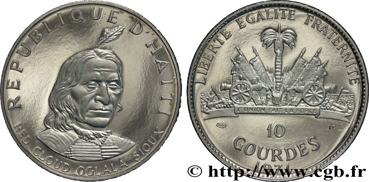HAITI 10 Gourdes Proof Red Cloud Oglala Sioux / emblème 1971  MS 