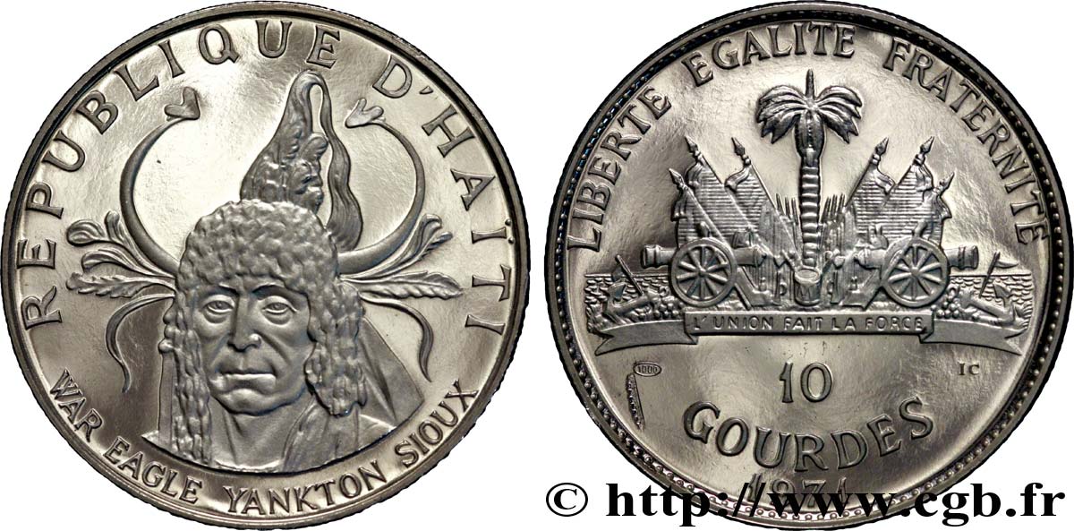 HAITI 10 Gourdes Proof War Eagle Yankton Sioux / emblème 1971  fST 