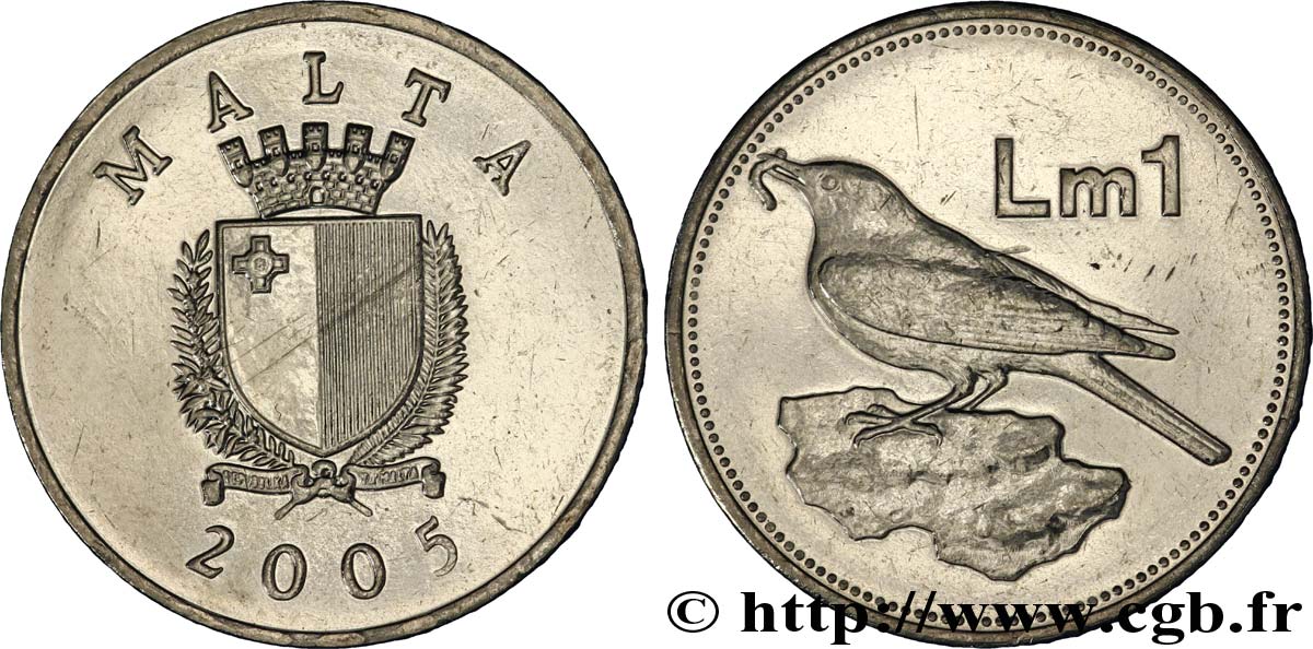 MALTA 1 Lira emblème / oiseau 2005  EBC 
