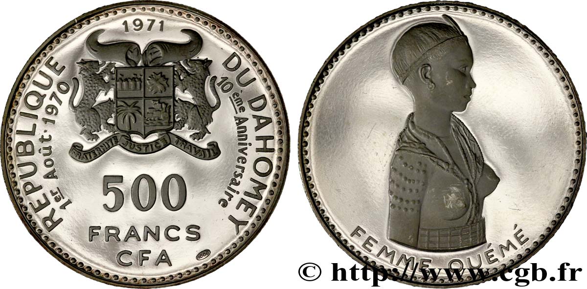 DAHOMEY 500 Francs CFA 10e anniversaire de l’indépendance 1971  MS 