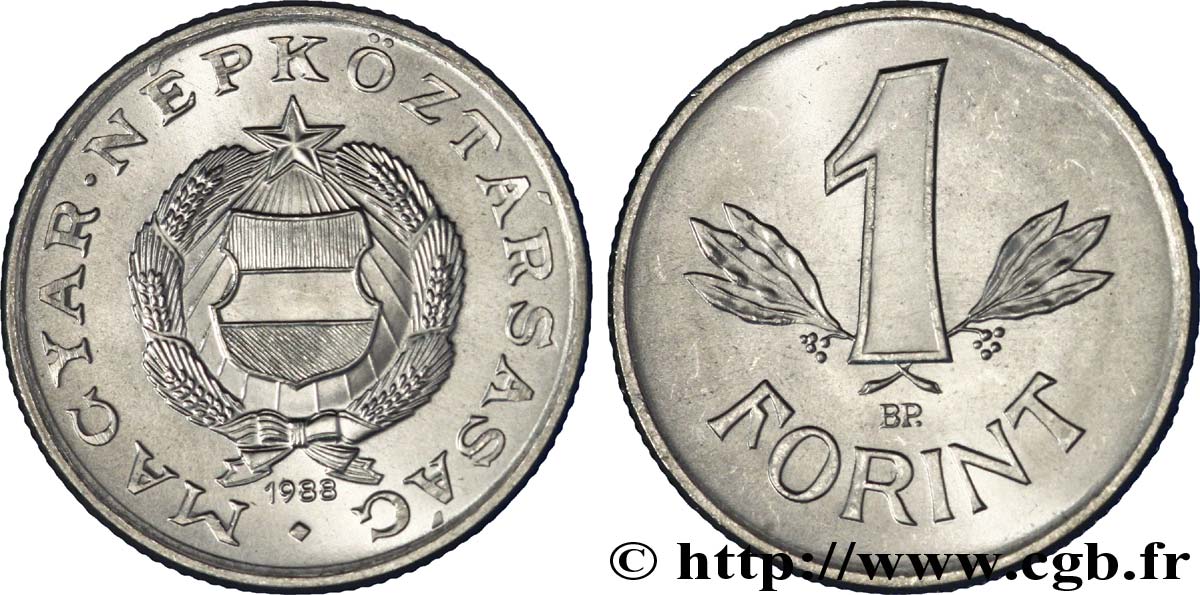 UNGHERIA 1 Forint emblème de la République Populaire de Hongrie 1988 Budapest MS 