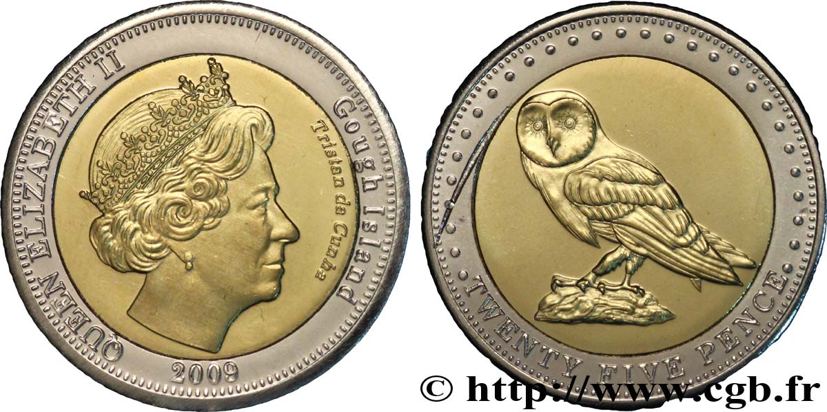 GOUGH ISLAND 25 Pence Elisabeth II / chouette 2009  MS 