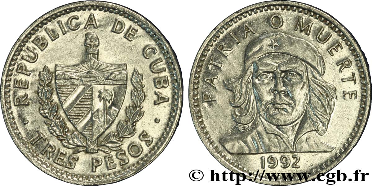 CUBA 3 Pesos Ernesto “Che” Guevara 1992  AU 
