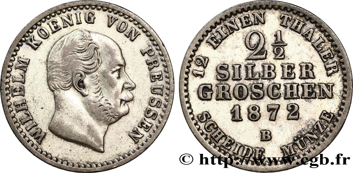 ALEMANIA - PRUSIA 2 1/2 Silbergroschen Royaume de Prusse Guillaume Ier 1872 Hanovre - B EBC 