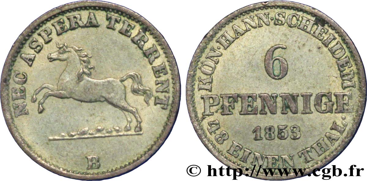 GERMANIA - HANNOVER 6 Pfennige Royaume de Hanovre cheval bondissant 1861  SPL 