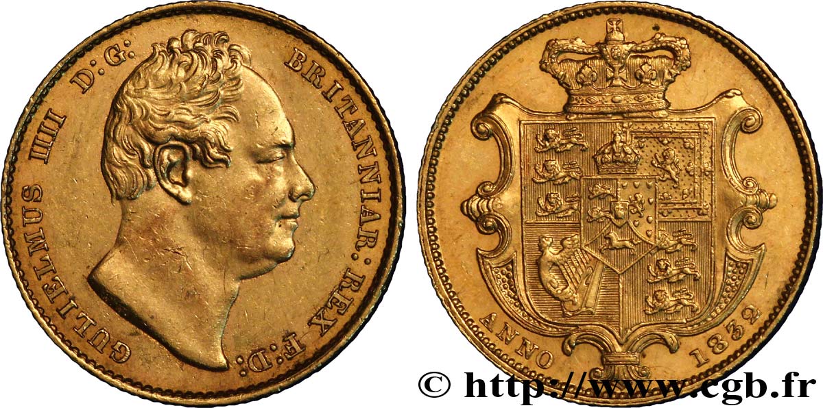 REINO UNIDO 1 Souverain Guillaume IIII tête nue 1832 Londres EBC 