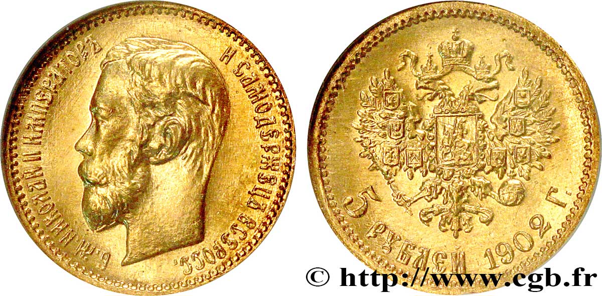 RUSSLAND 5 Roubles or Nicolas II / aigle bicéphale 1902 Saint-Petersbourg ST66 NGC