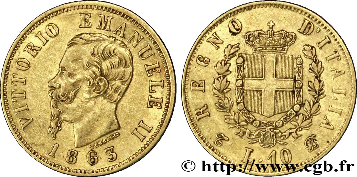 ITALIE 10 Lire or Victor Emmanuel II, roi d’Italie 1863 Turin - T TTB+ 