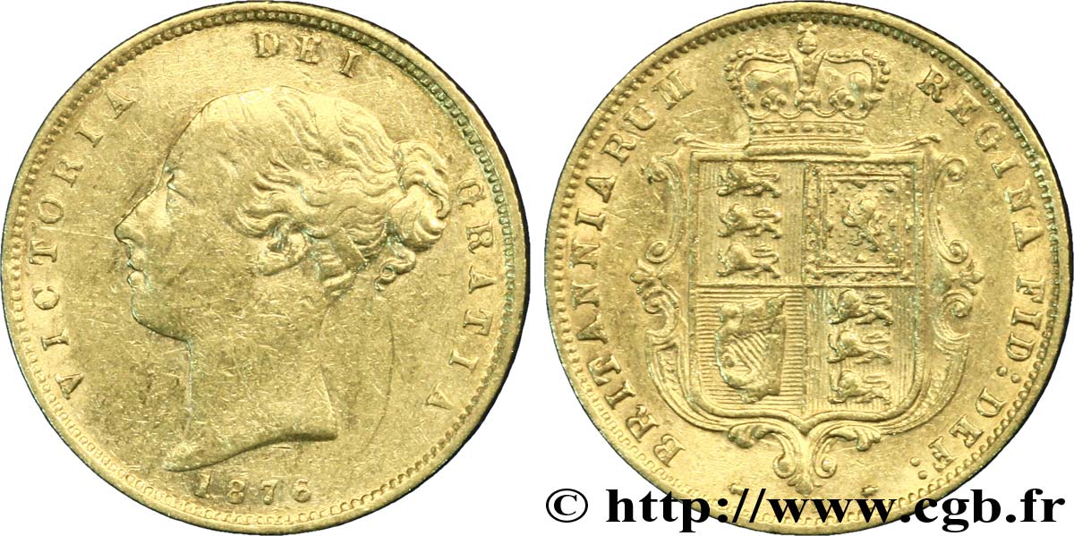 ROYAUME-UNI 1/2 Souverain Victoria buste jeune / blason type avec coin numéroté : coin n°74 1876 Londres TTB 