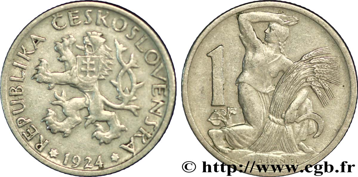 CECOSLOVACCHIA 1 Koruna lion / moissonneuse 1924  q.SPL 
