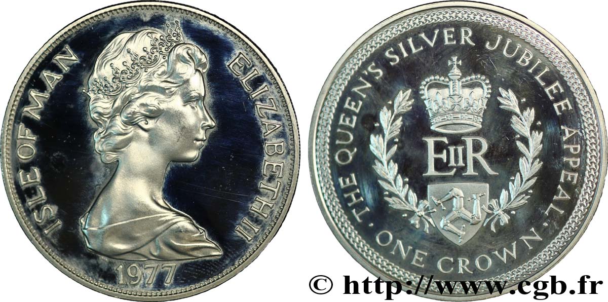 ISOLA DI MAN 1 Crown Elisabeth II, jubilé d’argent 1977  MS 