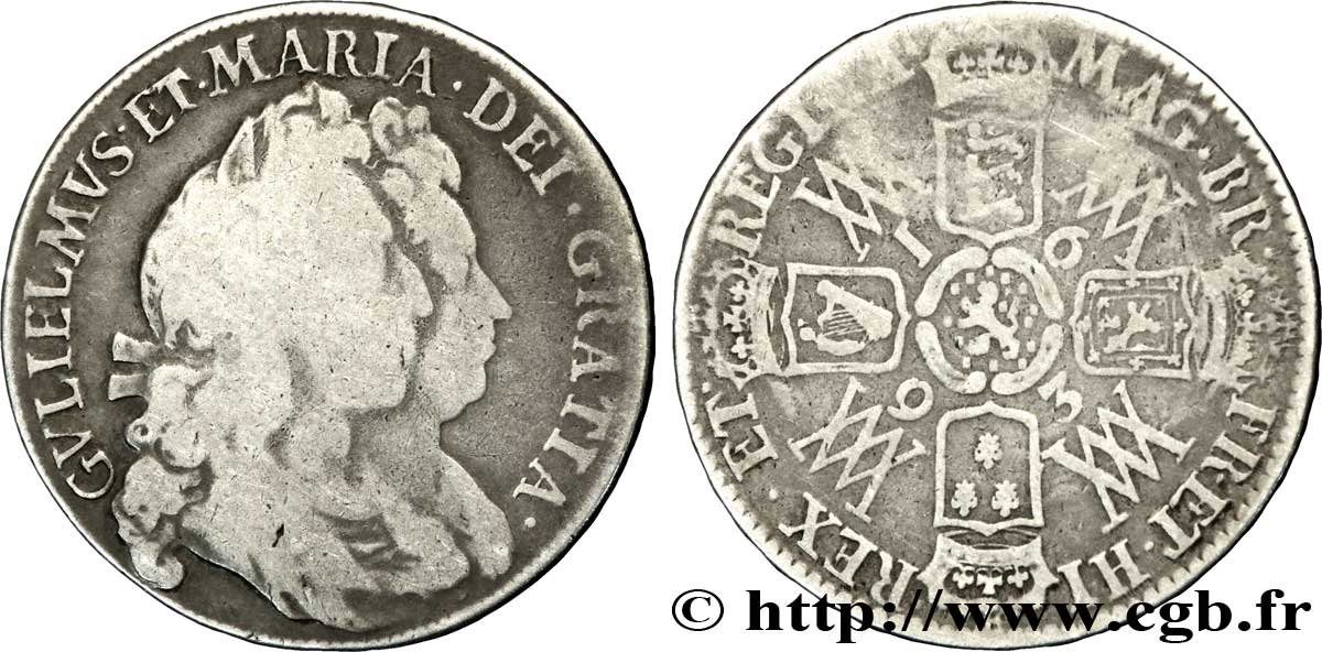 REINO UNIDO 1/2 Crown Guillaume et Marie / armes tranche QVINTO 1693  BC 
