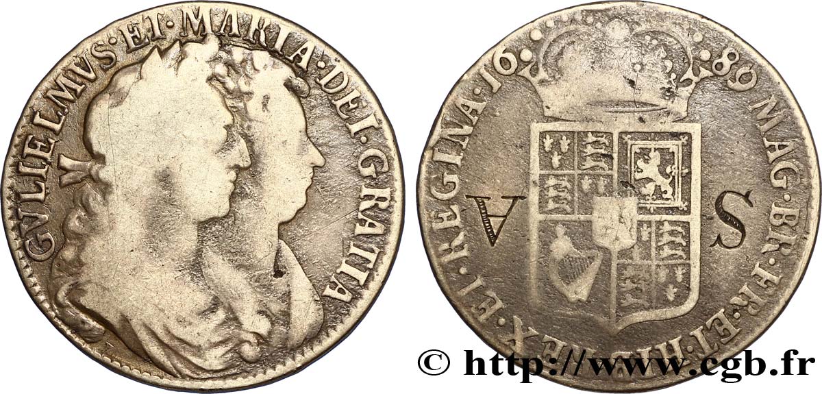 UNITED KINGDOM 1/2 Crown Guillaume et Marie / armes tranche QVINTO 1689  VF 