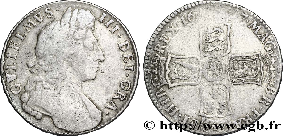 VEREINIGTEN KÖNIGREICH 1/2 Crown Guillaume III / armes tranche NONO 1697  S 