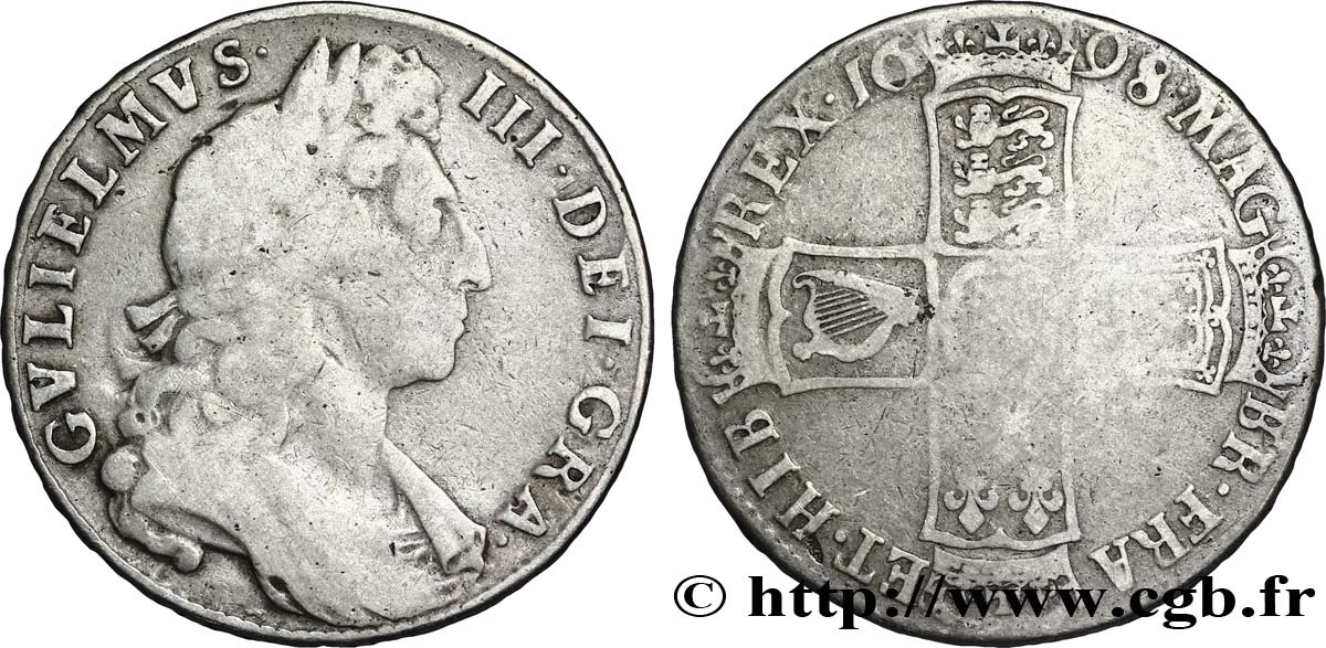 REINO UNIDO 1/2 Crown Guillaume III / armes tranche DECIMO 1698  BC+ 