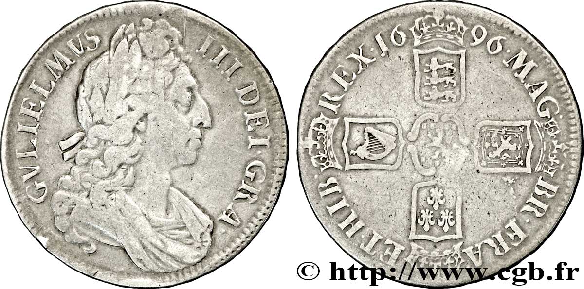 REGNO UNITO 1 Crown Guillaume III / armes tranche OCTAVO 1696  MB 