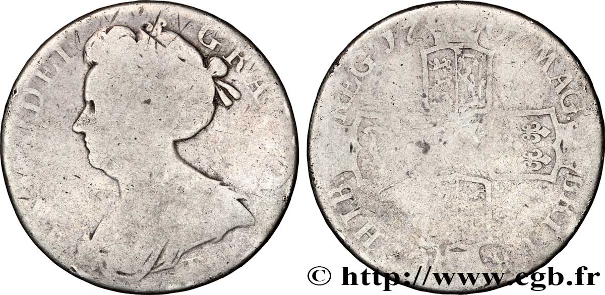 ROYAUME-UNI 1 Crown reine Anne / armes, 6e année de règne (“sexto” sur la tranche) 1707 Edimbourg B 