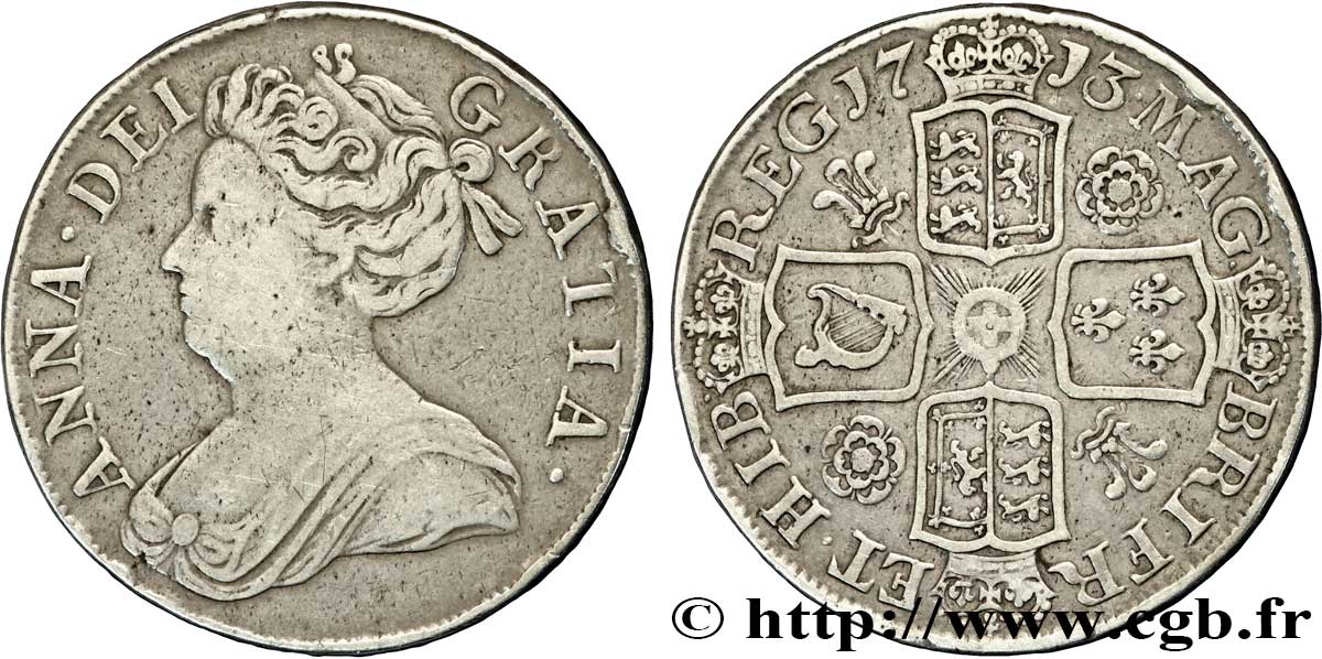 UNITED KINGDOM 1 Crown reine Anne / armes 1713 Londres VF 