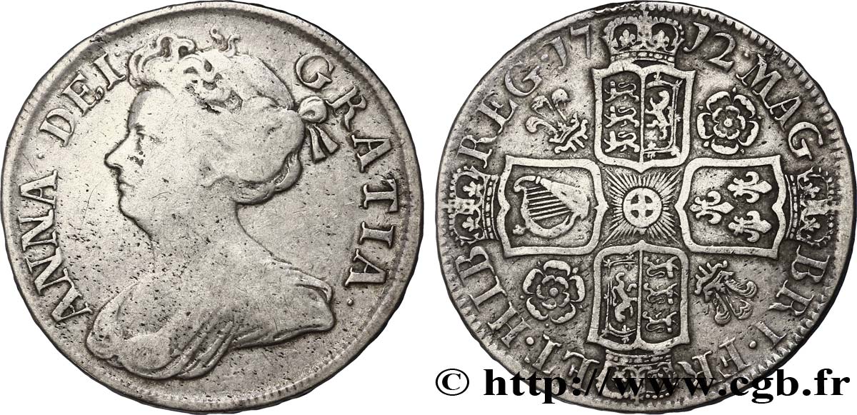 REINO UNIDO 1/2 Crown reine Anne / armes 1712 Londres BC+ 