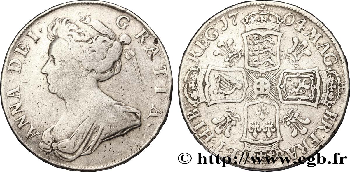 ROYAUME-UNI 1/2 Crown reine Anne / armes 1704 Londres TB+ 