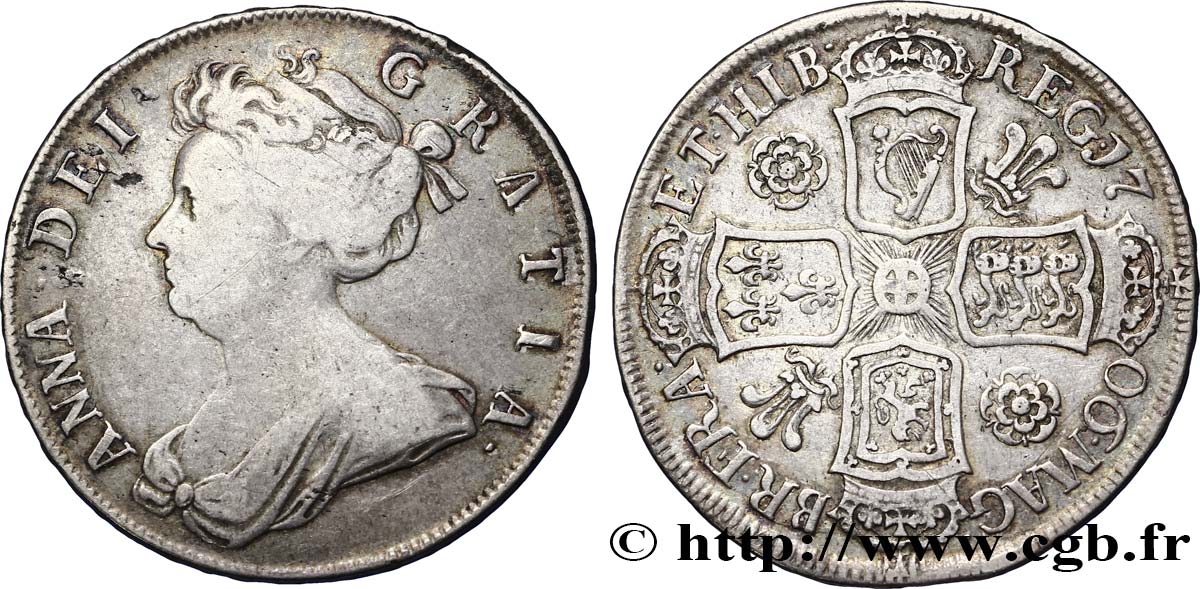 UNITED KINGDOM 1/2 Crown reine Anne / armes QVINTO sur tranche 1706 Londres VF 