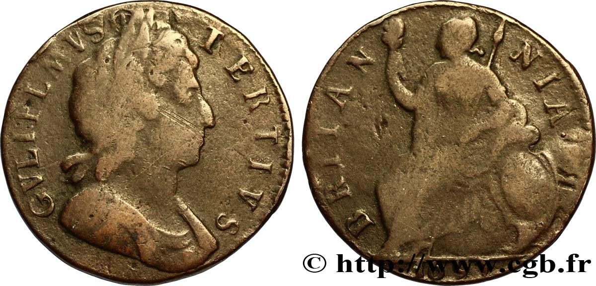 REINO UNIDO 1/2 Penny Guillaume tête laurée / Britannia 1697  BC 