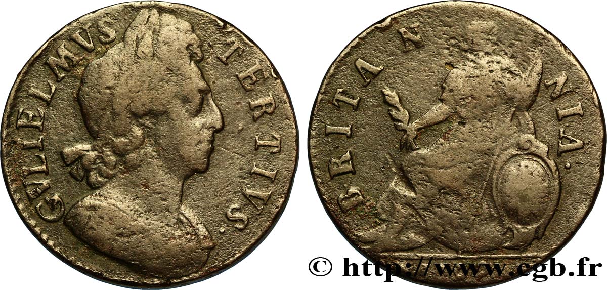 UNITED KINGDOM 1/2 Penny Guillaume tête laurée / Britannia variété avec A sans barre 1699  VF 