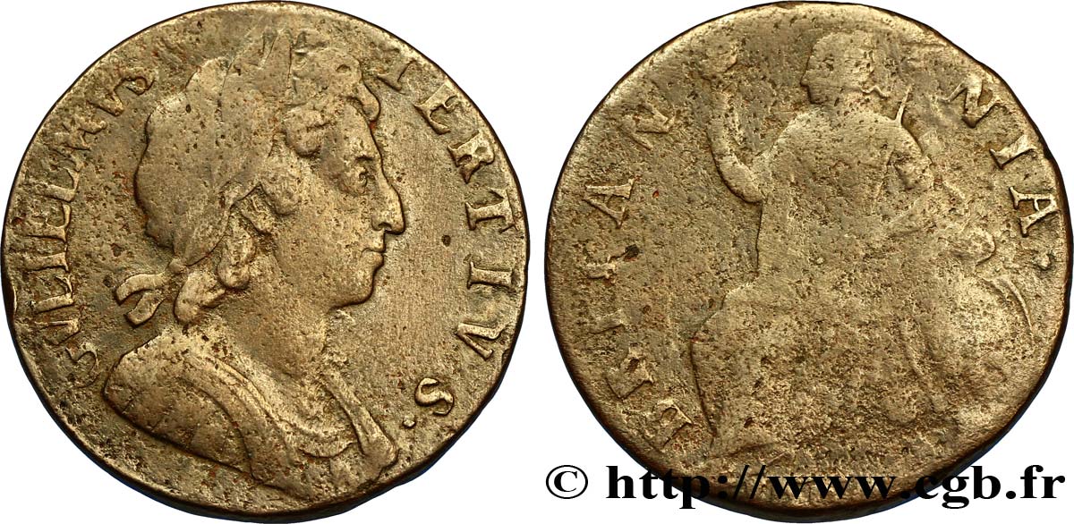 REINO UNIDO 1/2 Penny Guillaume tête laurée / Britannia 1699  BC 