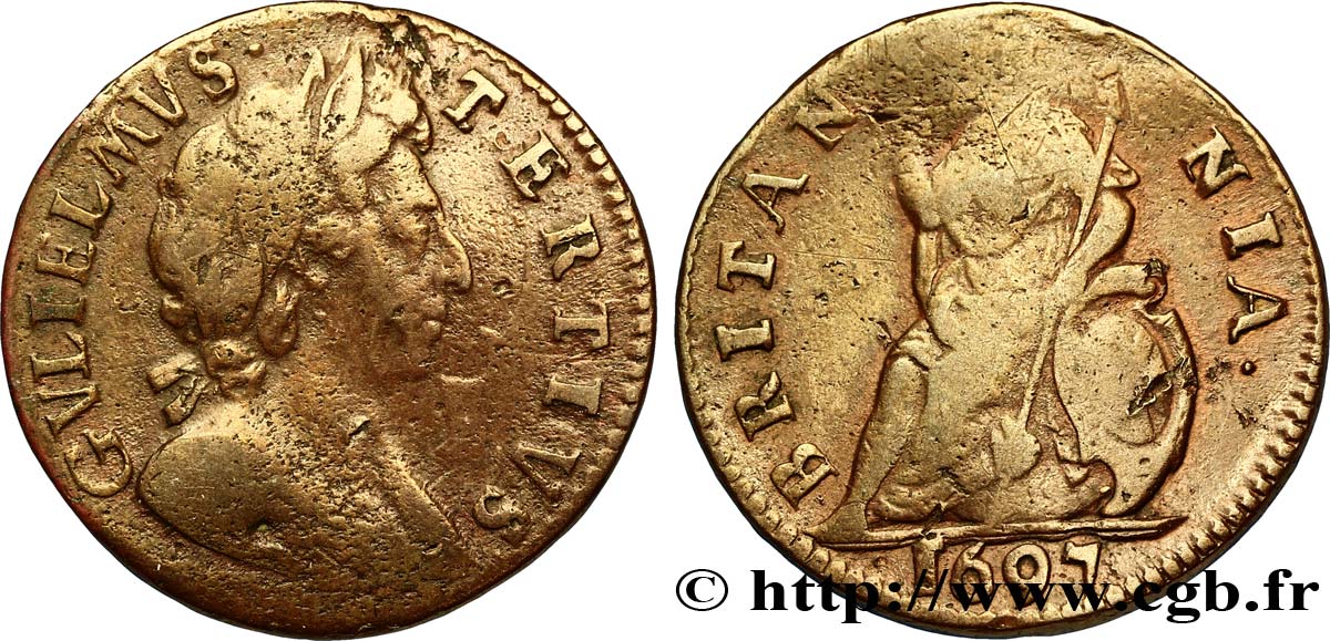 REGNO UNITO 1 Farthing Guillaume III 1697  q.MB 