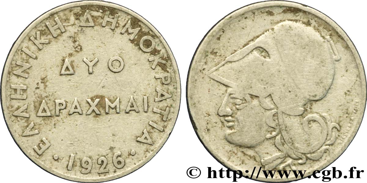 GRECIA 2 Drachmes Athéna 1926  BC 