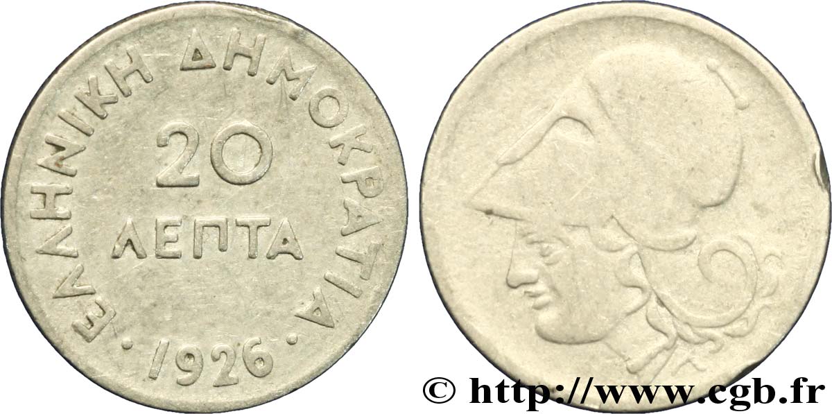 GRECIA 20 Lepta Athéna 1926  MB 