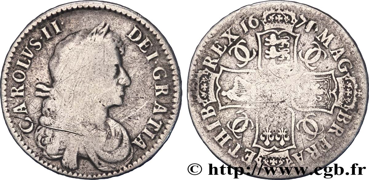 REINO UNIDO 1/2 Crown Charles II / armes 1671  BC 