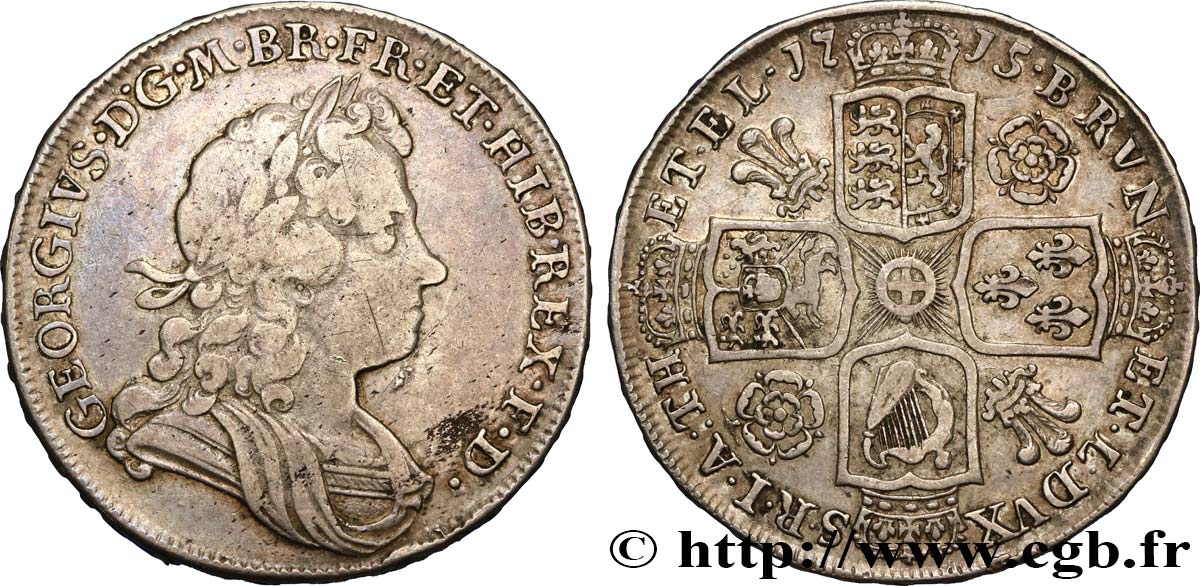 UNITED KINGDOM 1/2 Crown Georges Ier 1715 Londres XF 
