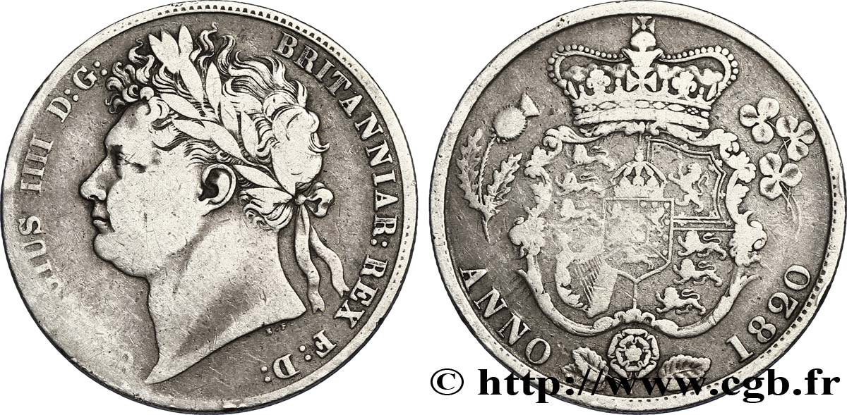 UNITED KINGDOM 1/2 Crown Georges IIII / emblème 1820  VF 
