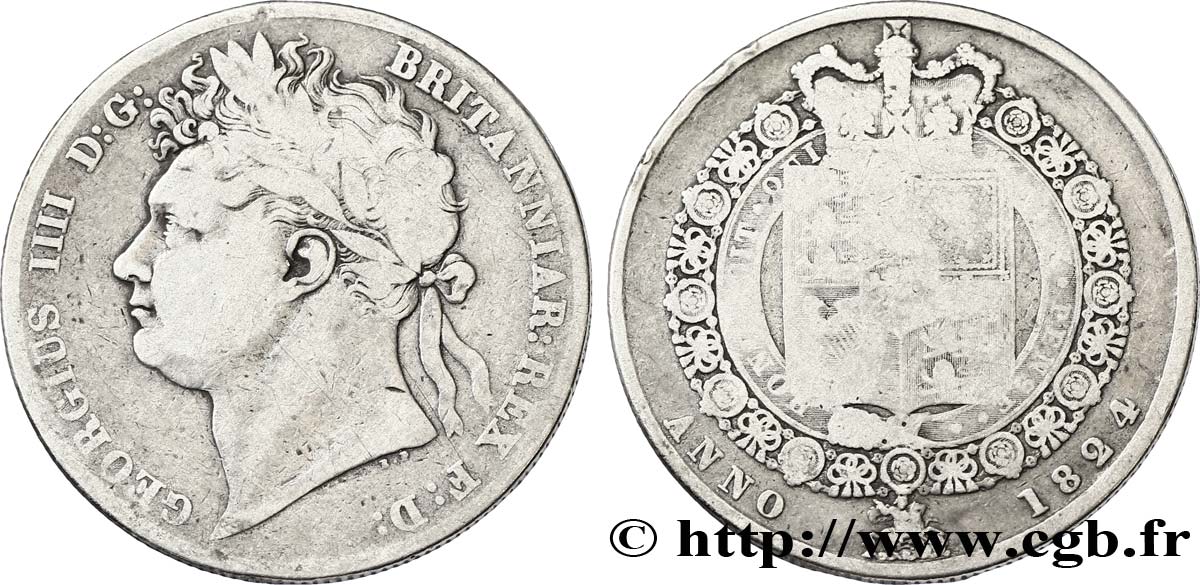 ROYAUME-UNI 1/2 Crown Georges IIII / emblème 1824  TB 