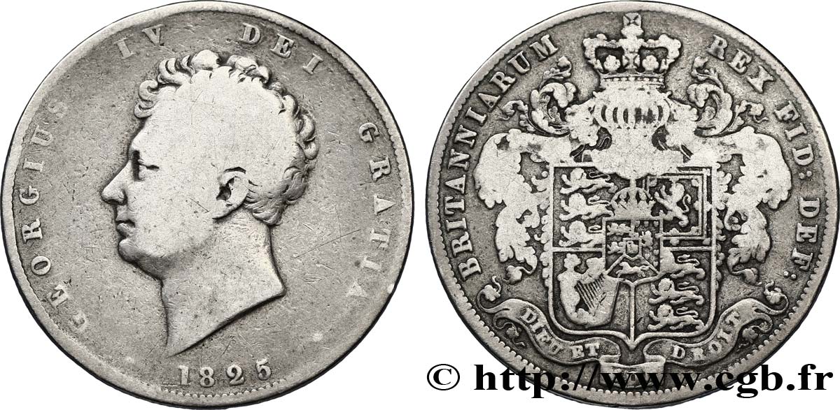 UNITED KINGDOM 1/2 Crown Georges IV / emblème 1825  VF 