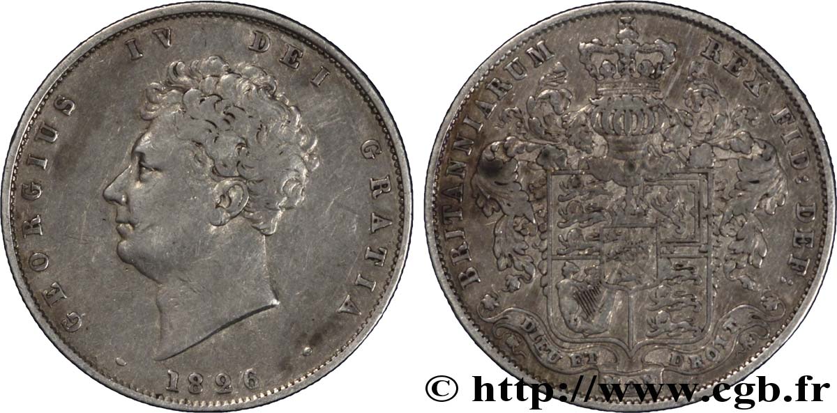 UNITED KINGDOM 1/2 Crown Georges IV / emblème 1826  VF 