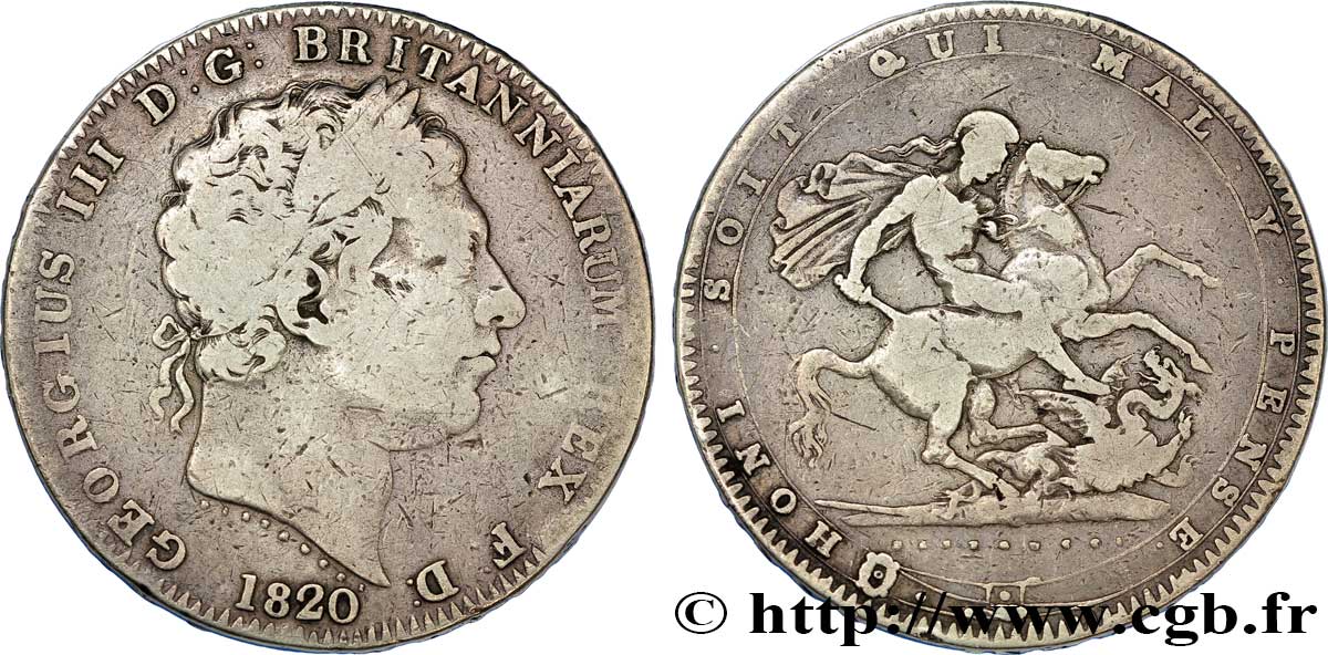 UNITED KINGDOM 1 Crown Georges III / St Georges terrassant le dragon ANNO LX 1820  VF 